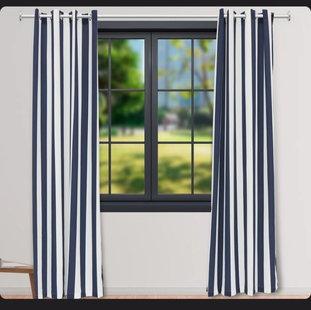 Outdoor Drapes Curtains Grommet Blue and White Stripped. 50x84 Set Of 2 - Picture 10 of 13